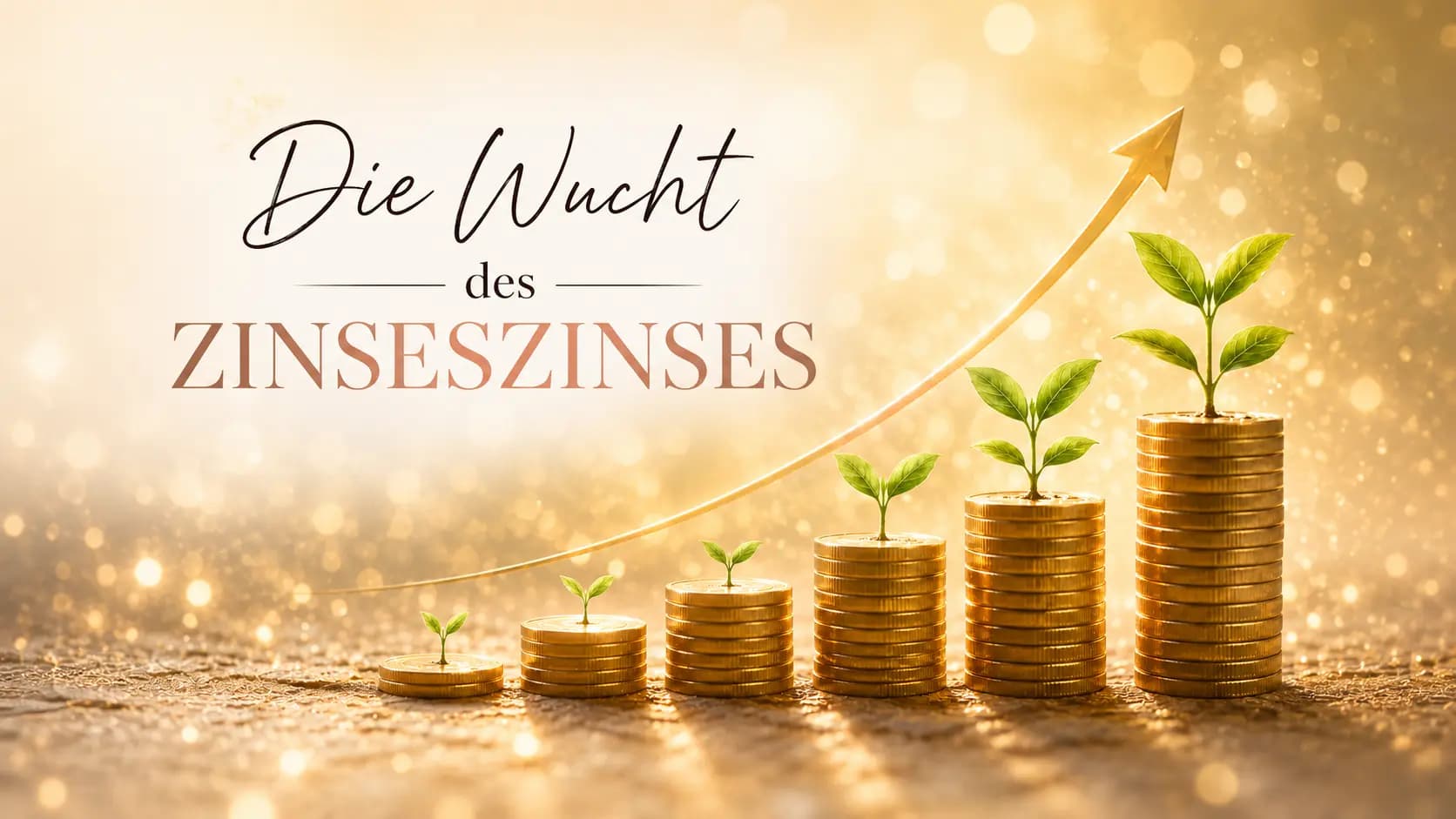Die Wucht des Zinseszinses – wachsende Münzstapel mit Pflanzen